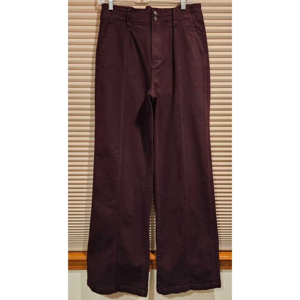Paige Womens High Rise Wide Leg Trouser Pants Burgundy Plum Size 30 Stretch Boho